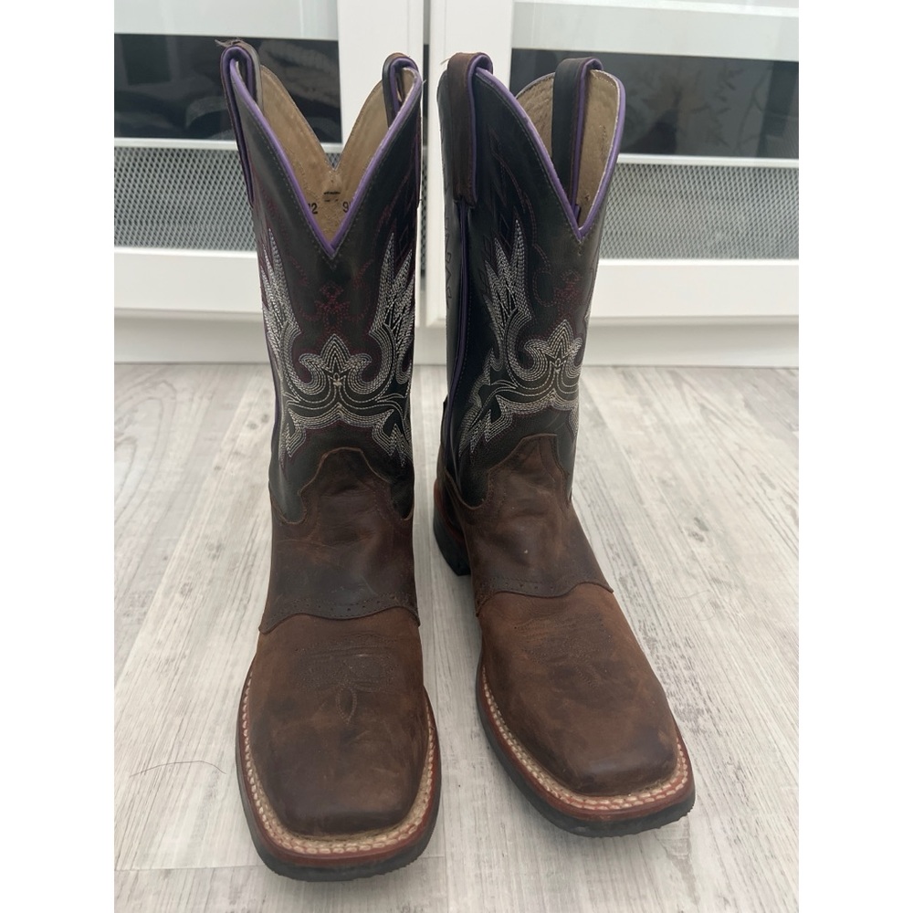 Double H Cowboy Boots Brown and Purple Western Style